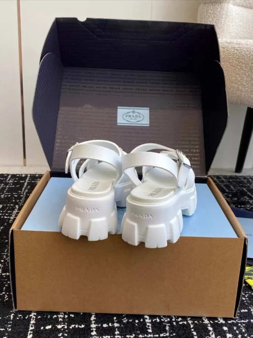 Prada Monolith White Foam Rubber Platform Sandals